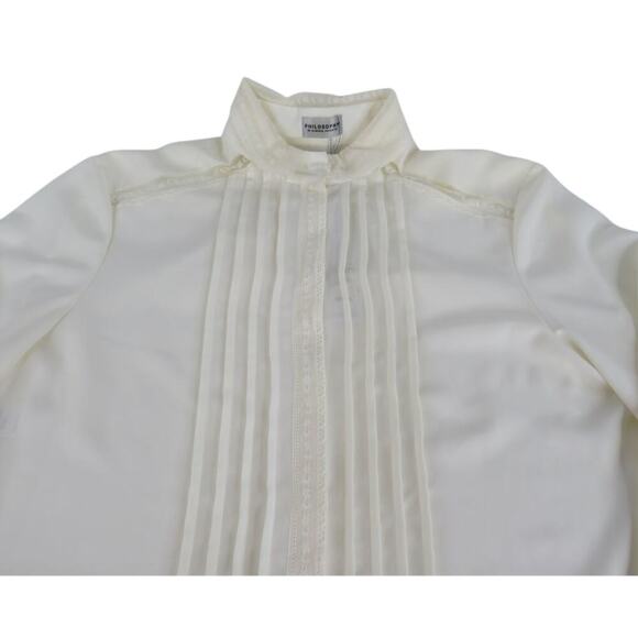 Women’s 10 Philosophy di Alberta Ferretti Ivory Pintuck Silk Blouse NWT - Picture 6 of 8